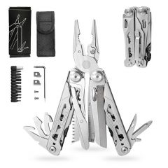 28 in 1 Multi Tool Folding Pliers Stainless Steel Portable Pocket with Screwdriver Bits Survival Gear for Camping Hunting - Silver