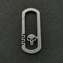 EDC TC4 Titanium Alloy Skull Car Keychain Pendant Portable Multi Tool Key Chain Quick Release Carabiner Clip for Men - Natural Titanium Finish