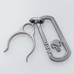 Durable Grey Titanium Alloy Water Bottle Holder Buckle Portable Kettle Hanger Clip with Keychain for Outdoor Backpack Belt - B
