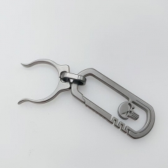 Durable Grey Titanium Alloy Water Bottle Holder Buckle Portable Kettle Hanger Clip with Keychain for Outdoor Backpack Belt - A