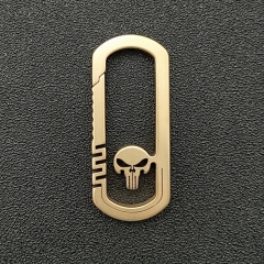 EDC TC4 Titanium Alloy Skull Car Keychain Pendant Portable Multi Tool Key Chain Quick Release Carabiner Clip for Men - Gold