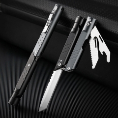 7 in 1 Multitool Knife Portable EDC Survival Camping Gear with Fire Starting Sticks Bottle Opener Screwdrivers Saw Whistle Pocket Clip